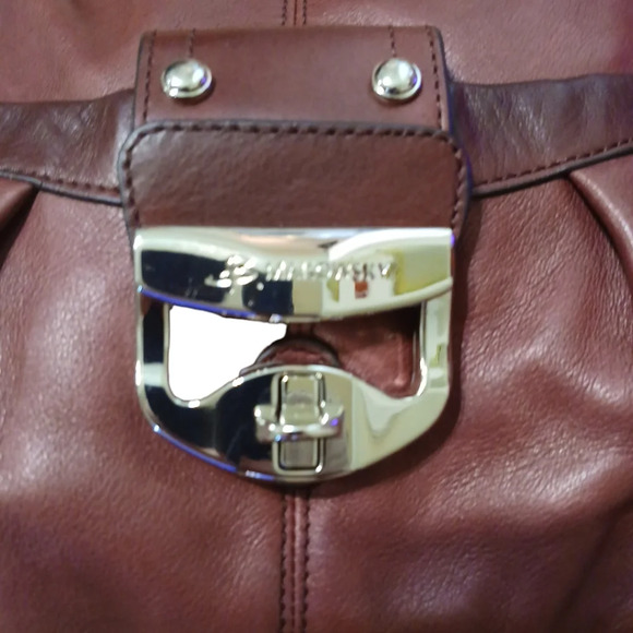 B. Makowsky Purse Cranberry Leather Shoulder Bag Tote Handbag - Picture 5 of 14